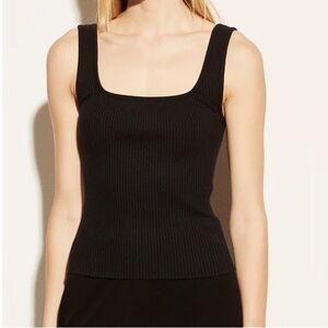 Vince - Ribbed Square Neck Tank in Black
